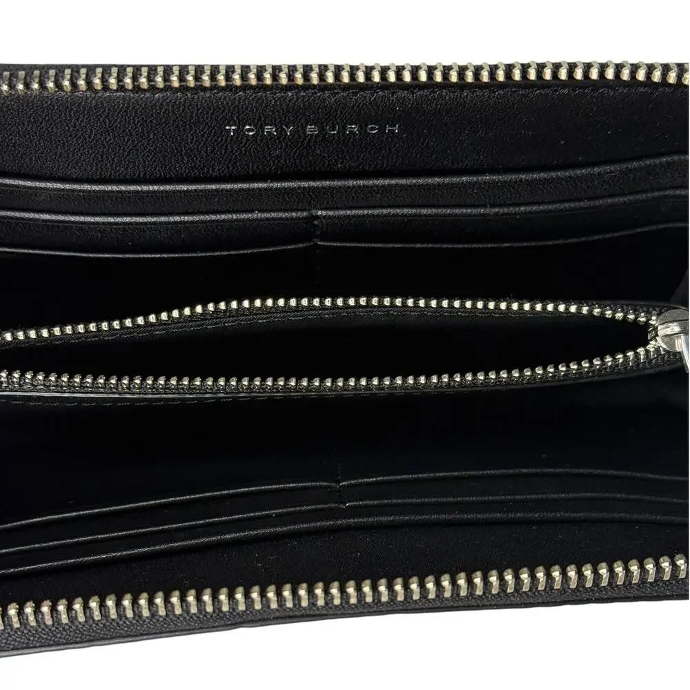 Tory Burch Gray Snake Print Zip Around Continental Wallet Leather